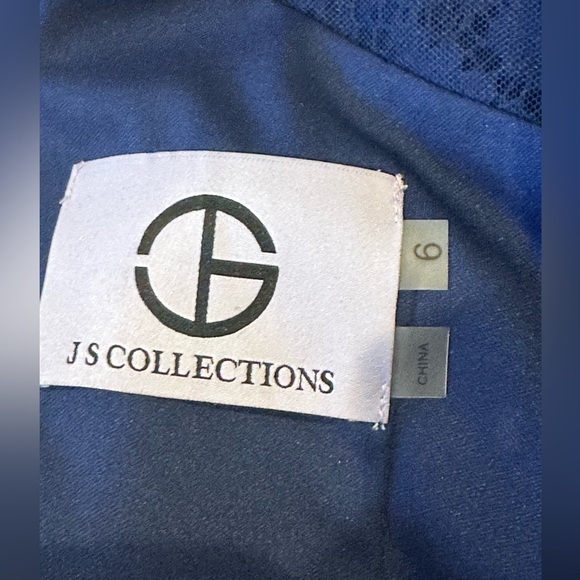 JS Collections size 6 NWOT navy blue column dress with lace sleeves - Picture 9 of 10